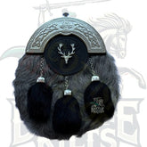 Scottish Handmade Grey and Black Rabbit Fur Sporran with Celtic Cantle – Battle of Kilts
